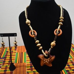 Matching Set: African Wooden Necklace and Earrings